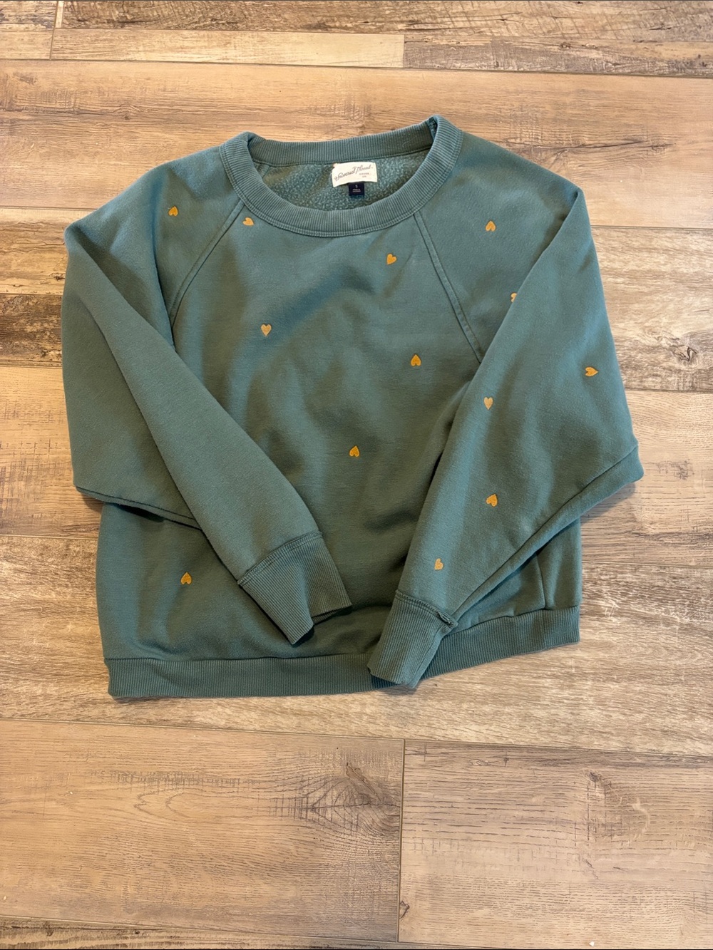 Green Crewneck Sweatshirt with Gold Heart Motif